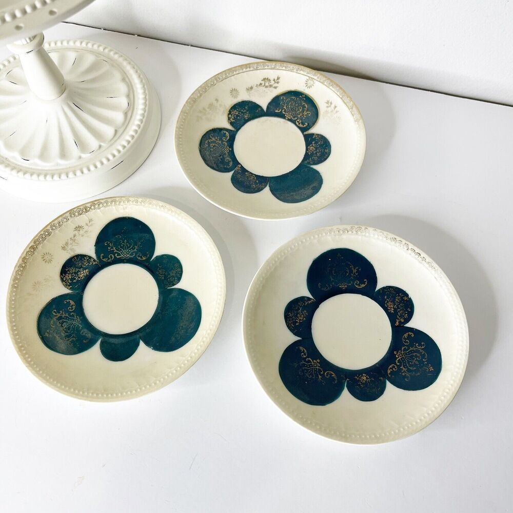 Vintage Victoria Austria Set of 3 Saucers Porcelain Plates Hand Painted 5.5"